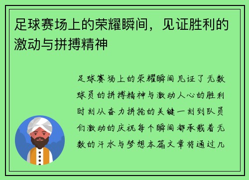 足球赛场上的荣耀瞬间，见证胜利的激动与拼搏精神