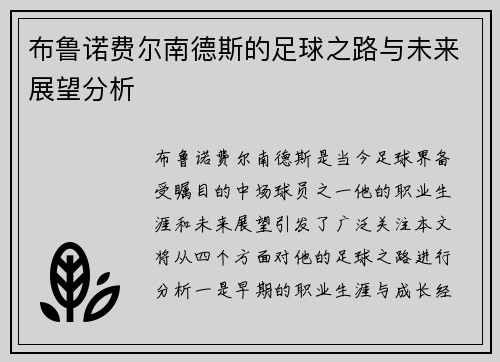 布鲁诺费尔南德斯的足球之路与未来展望分析