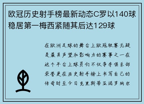 欧冠历史射手榜最新动态C罗以140球稳居第一梅西紧随其后达129球